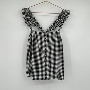 Madewell Ruffle Strap Linen Blend Cami Top In Gingham Check Size 8